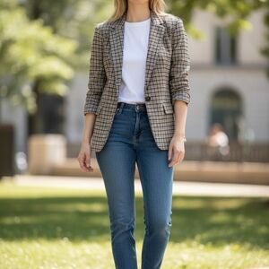 J.Crew Striped Lined Blazer in Cream and Brown